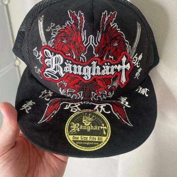 Ranghart Men's Snap Back Hat Black and Red Mesh Back Embroidered One Size - Picture 3 of 8